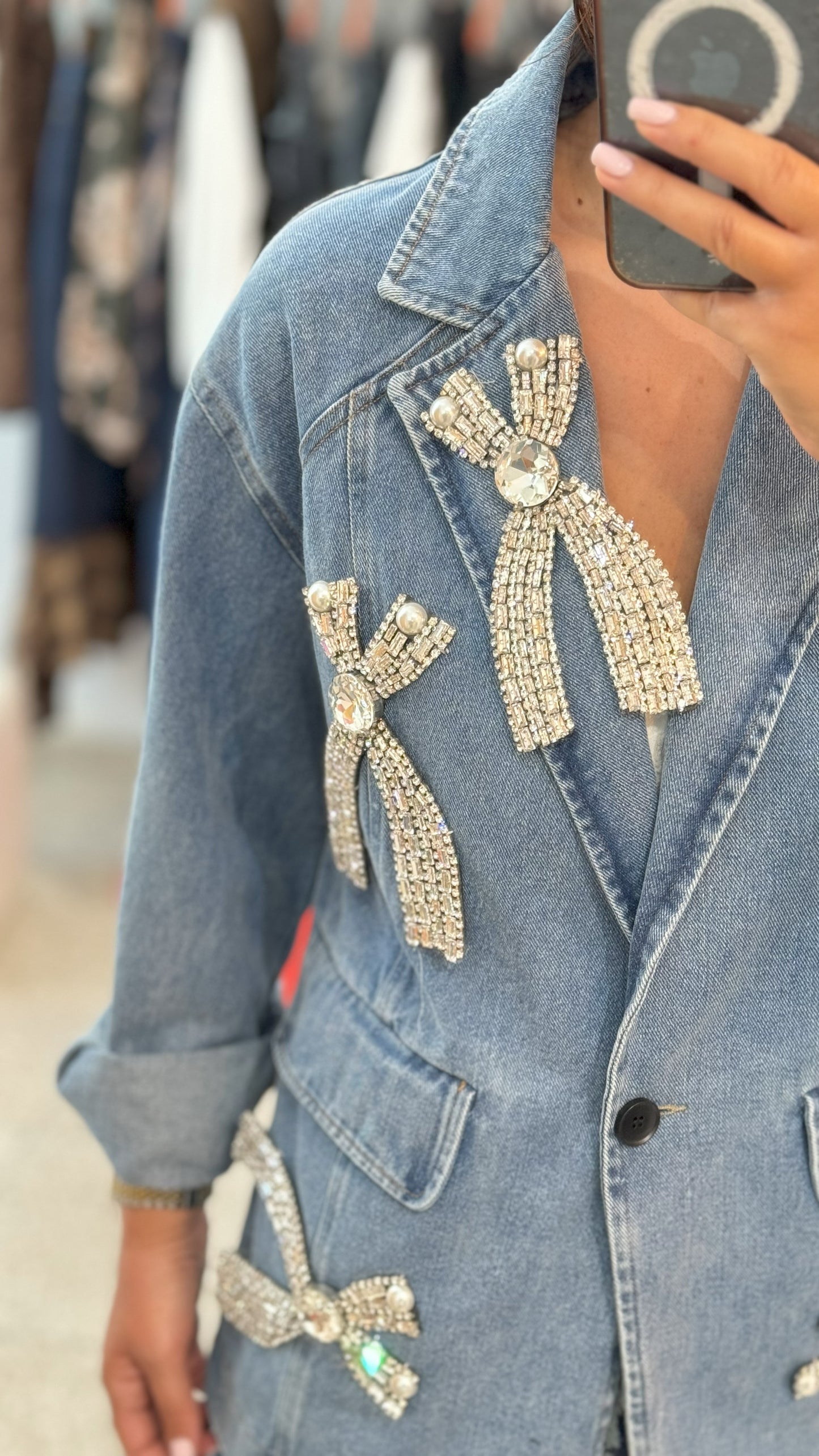Denim Blazer with Bow Details