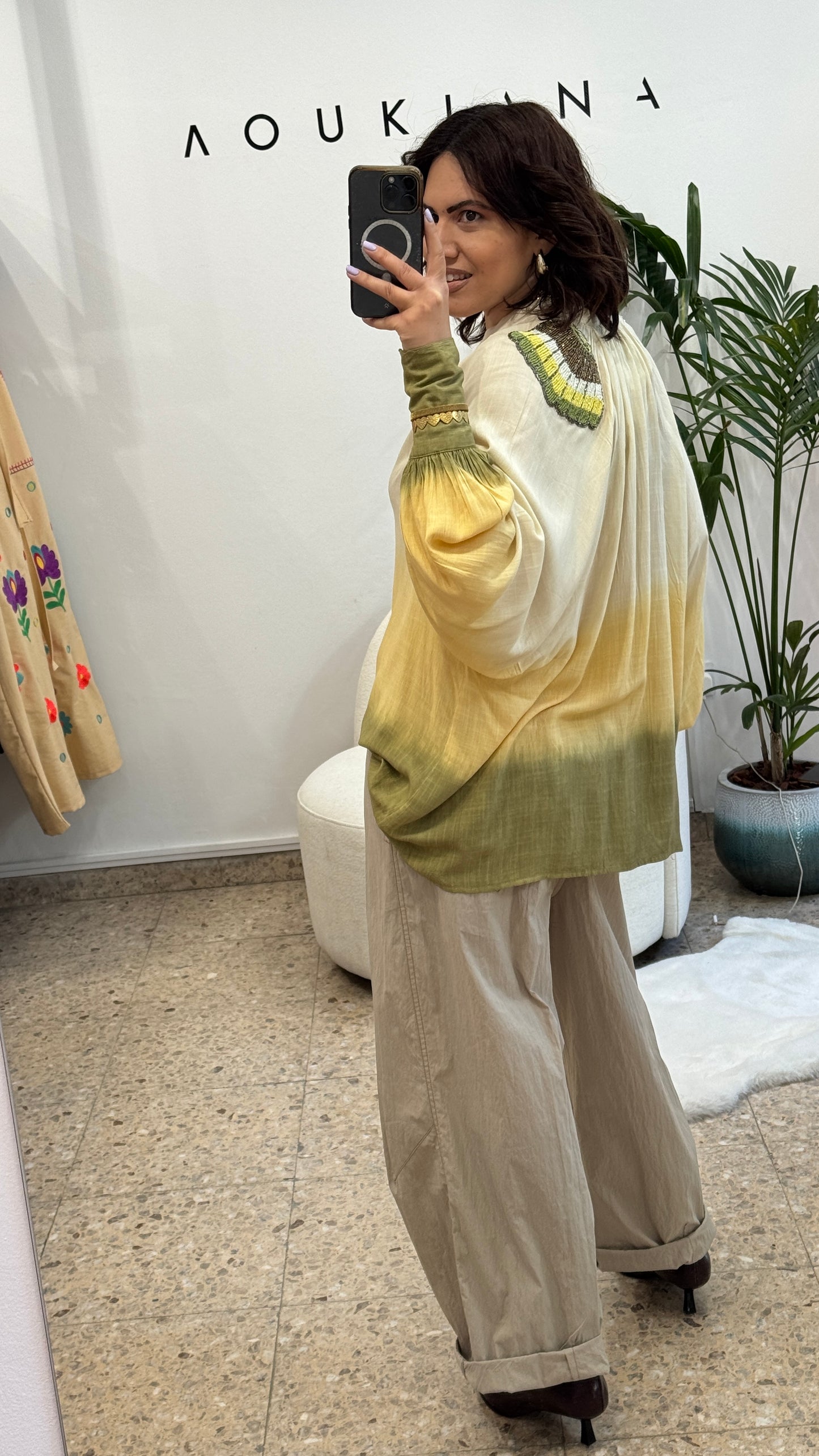 Elastic Waist Wide Trousers in Khaki