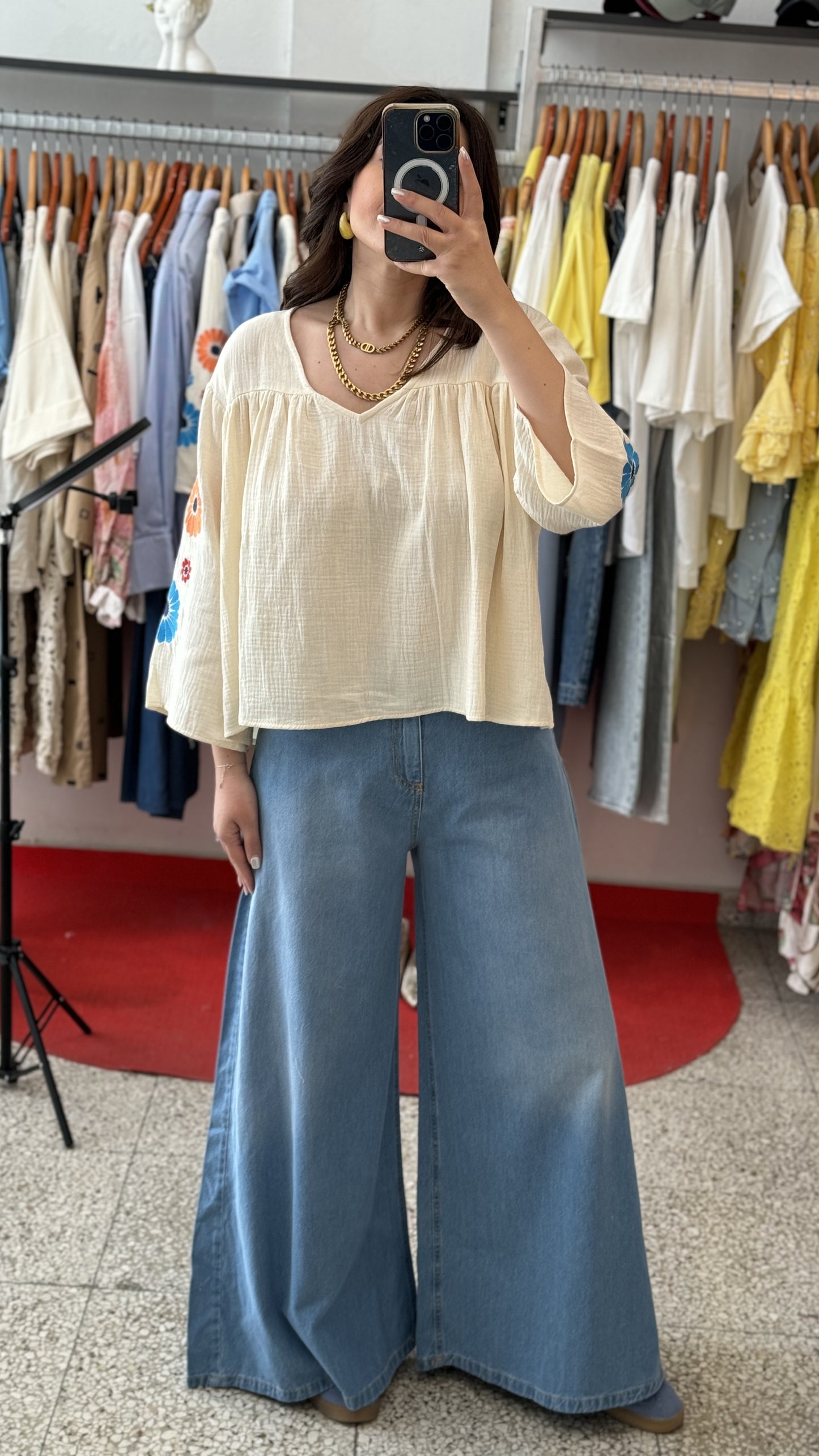 White Blouse with Flower Details