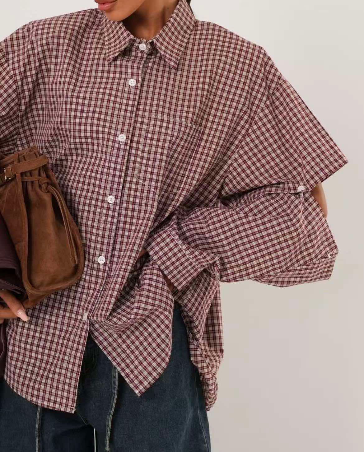 Shirt with Elbow Cutout in Burgundy