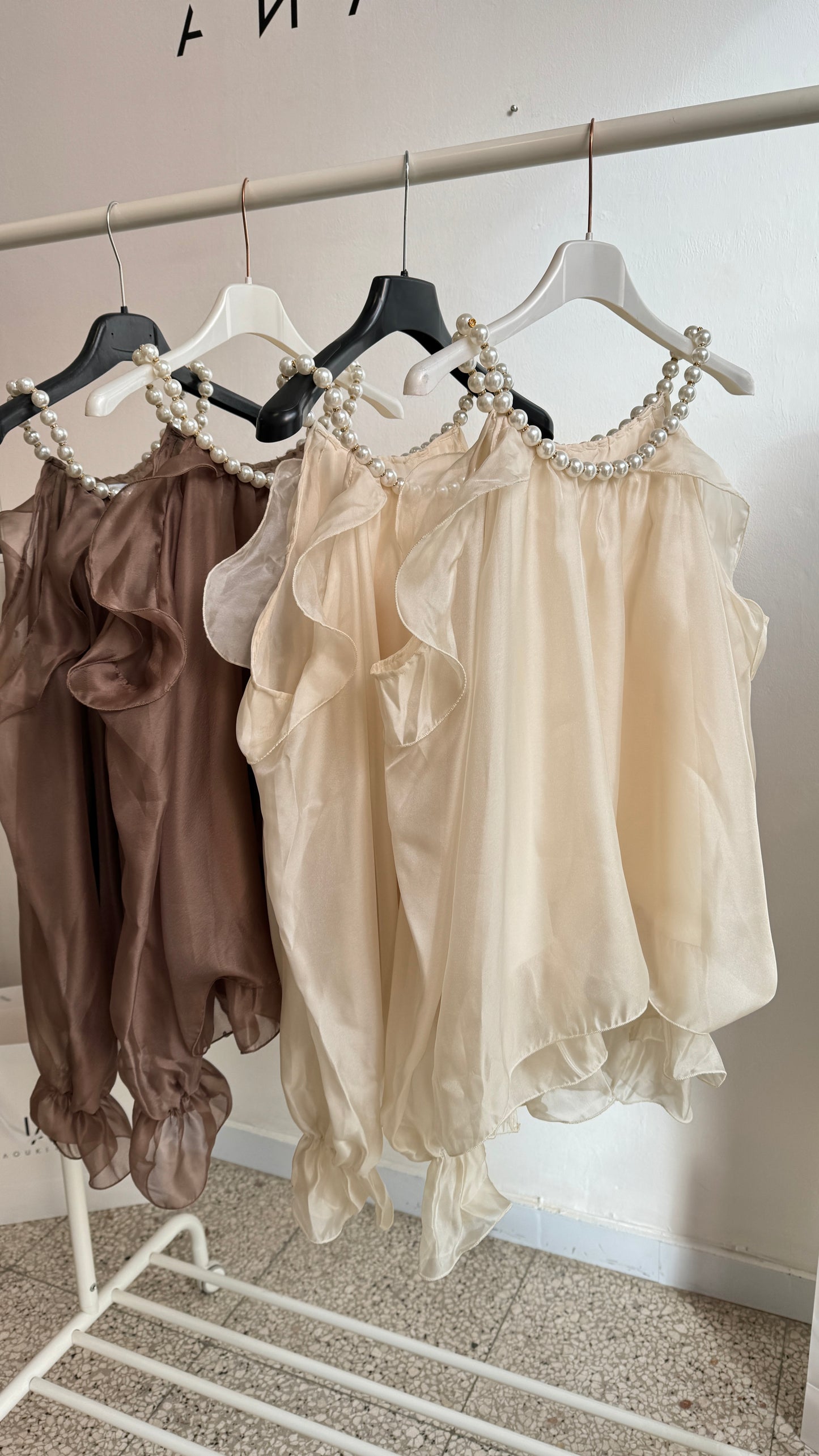Blouse with Pearls in Cream