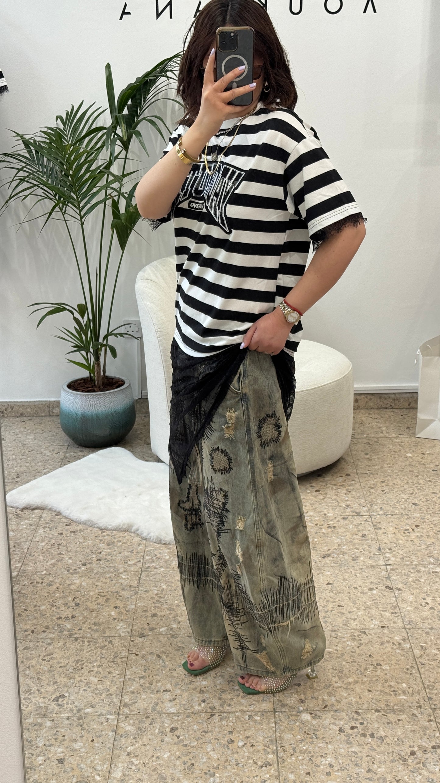 Striped T-Shirt with Saturday Print