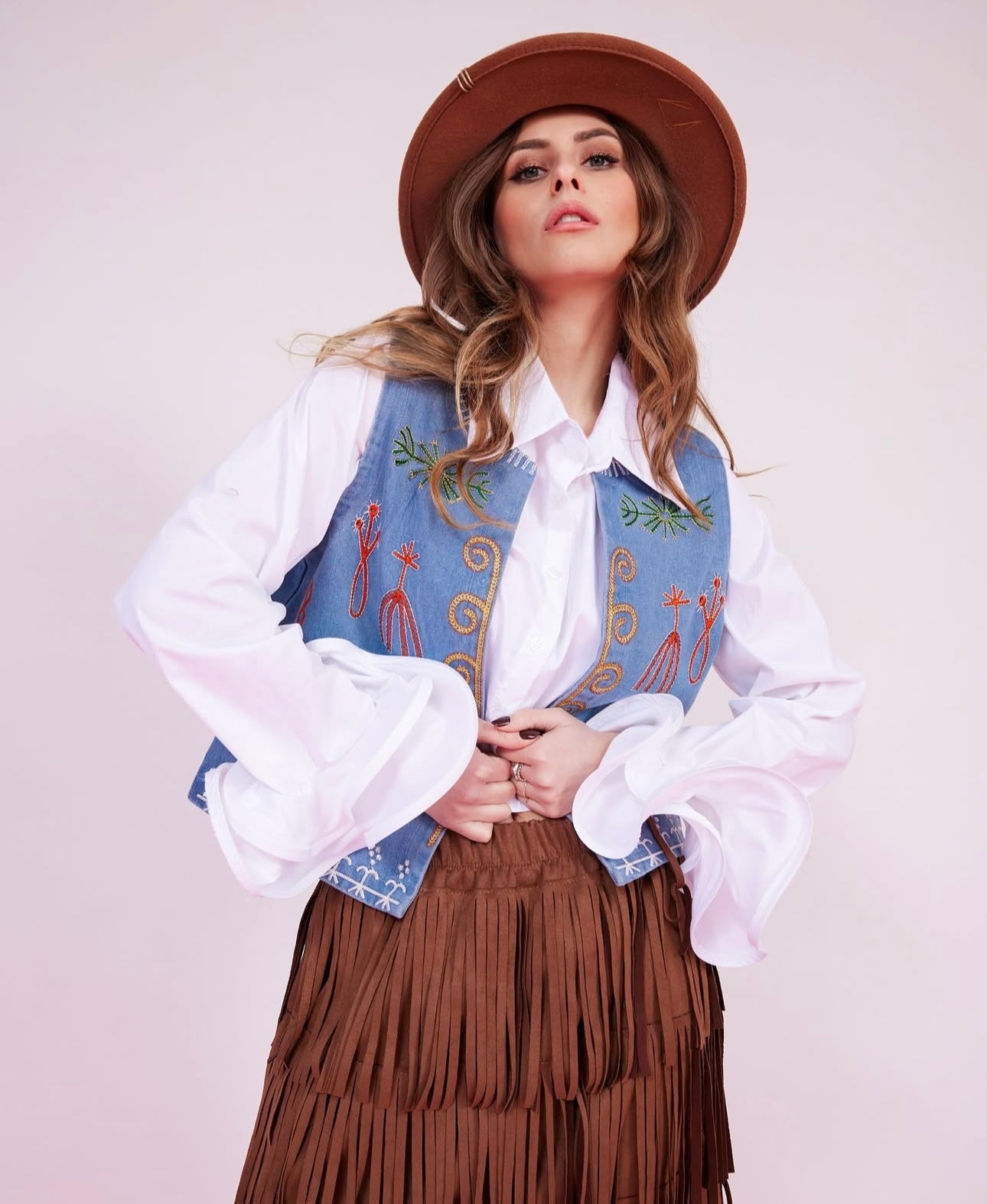 Denim Vest with Colorful Print