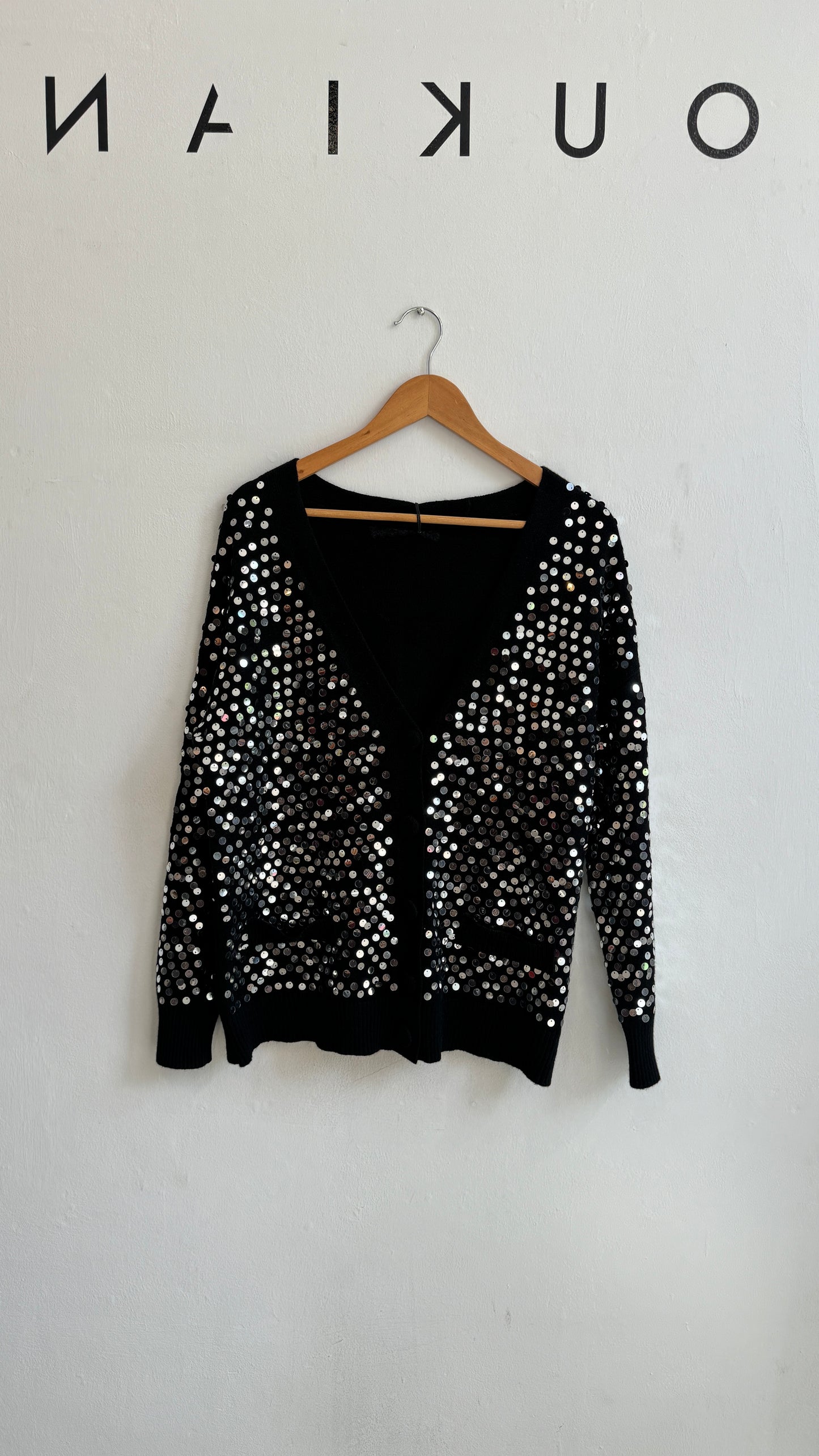 Black Cardigan with Silver Sequin