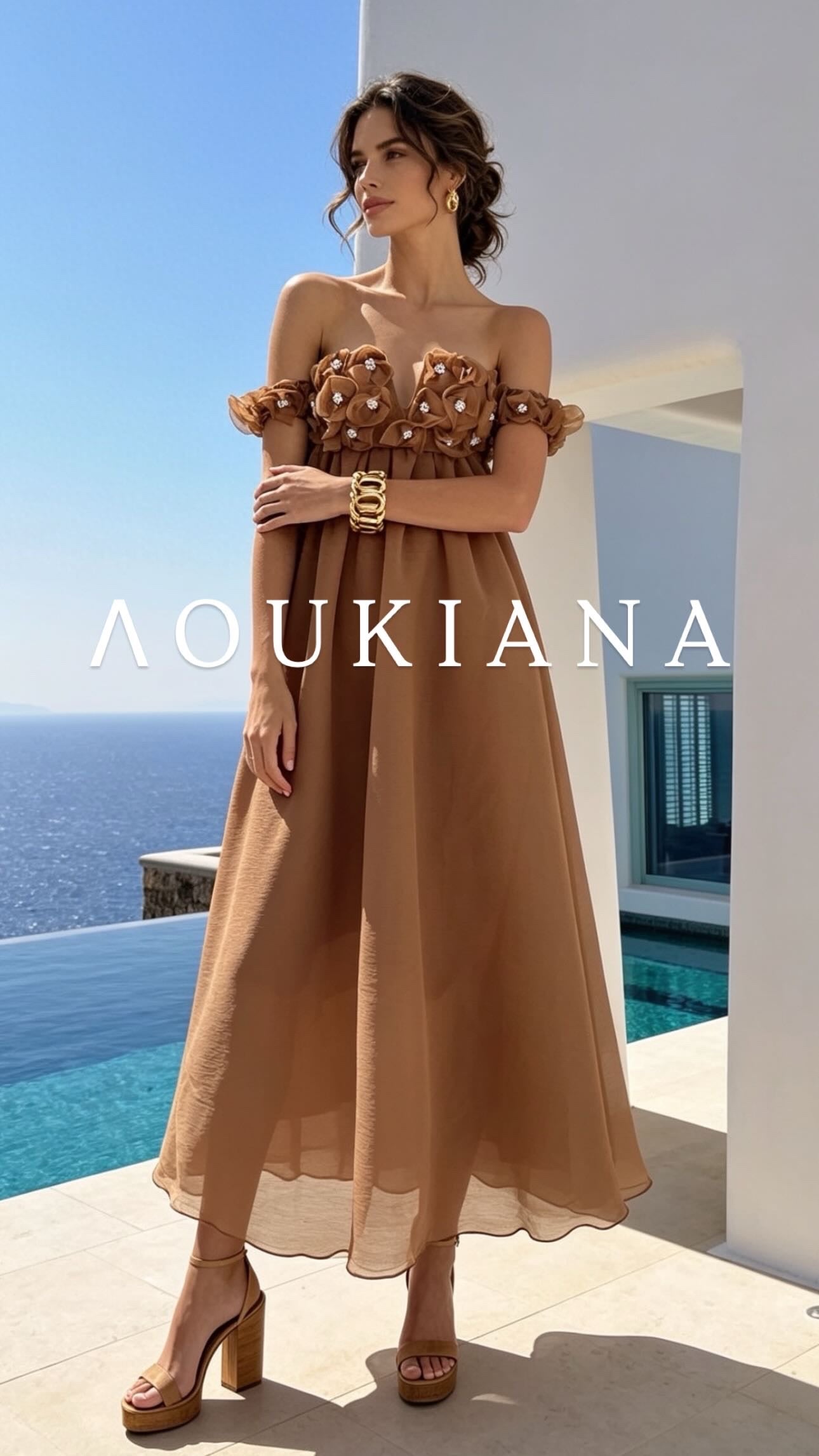 Off-Shoulder Dress in Brown