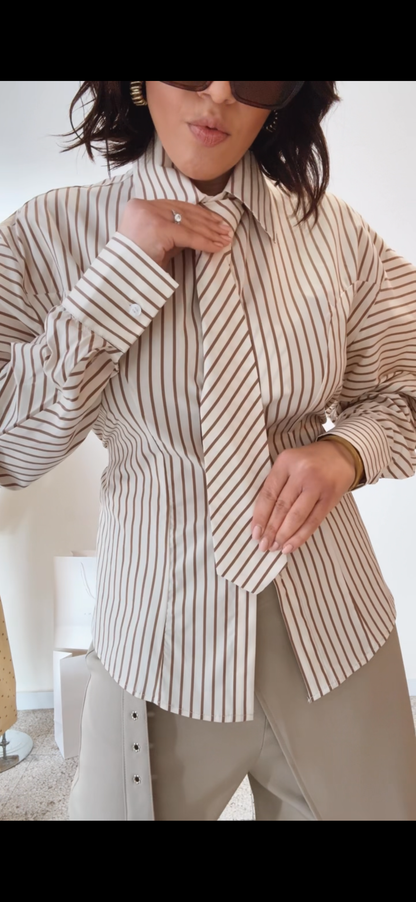Balloon-Sleeve Shirt with Stripes