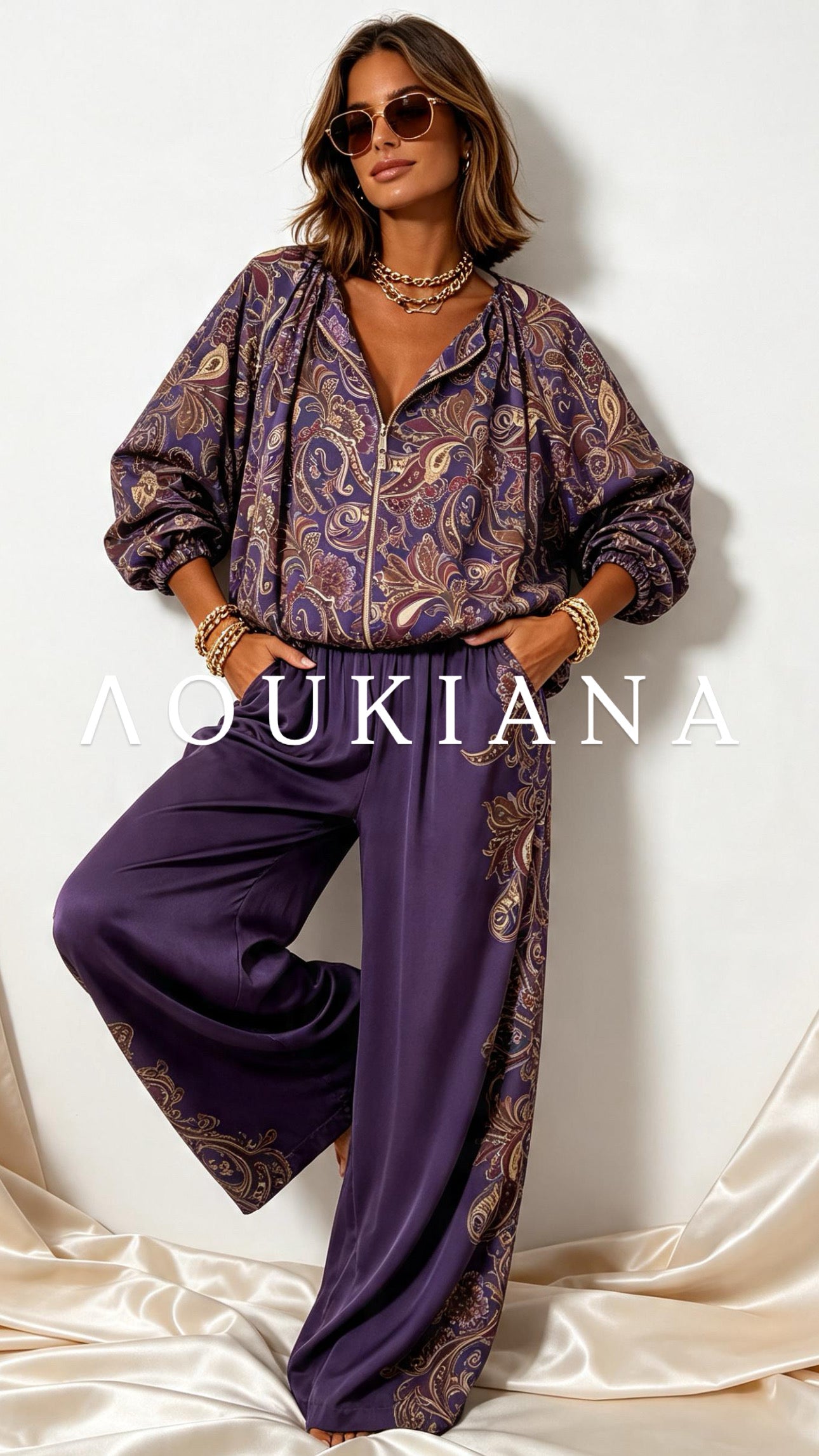 Printed set in violet colour