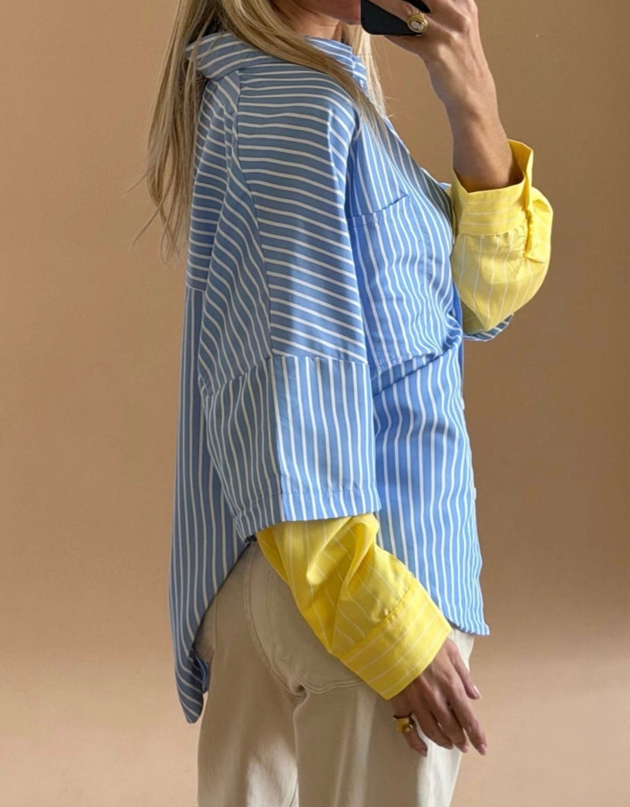 Shirt in blue color with yellow
