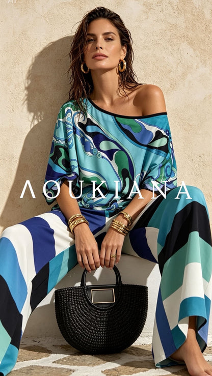 Elegant Set with Blue Print
