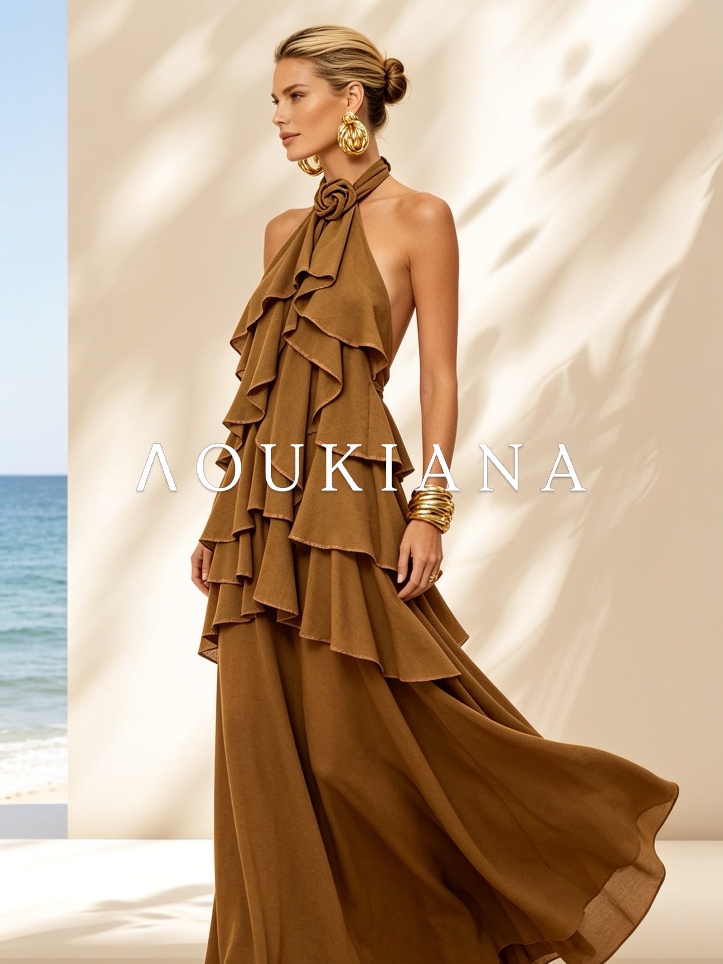 Halter Maxi Dress in Brown