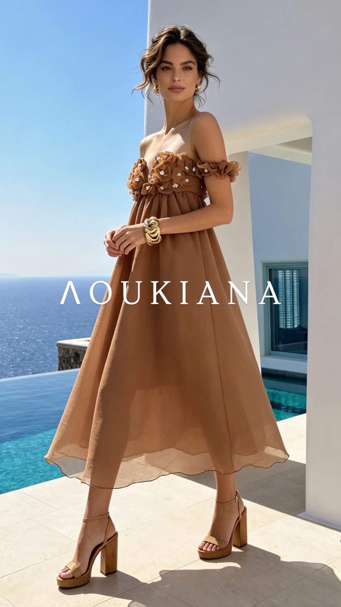 Off-Shoulder Dress in Brown