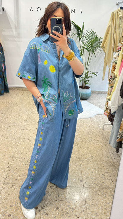 Embroidered Denim Set