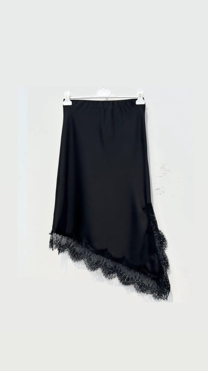 Satin Skirt with Lace Details in Black