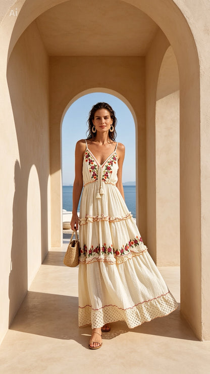 Embroidered Dress in Cream