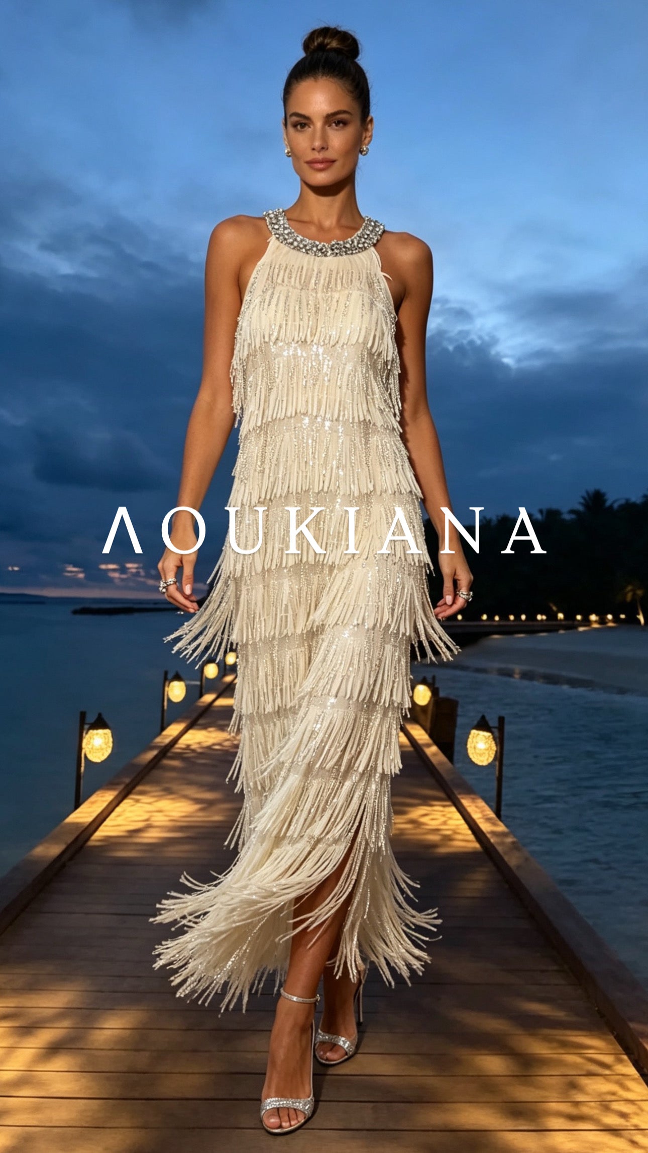 Maxi Fringe Dress in Cream