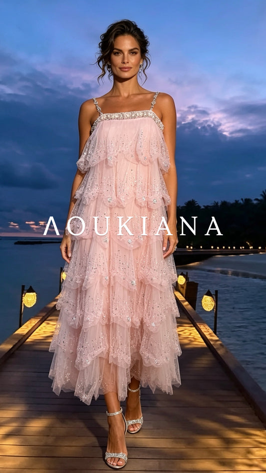 Tulle Midi Dress in Pink