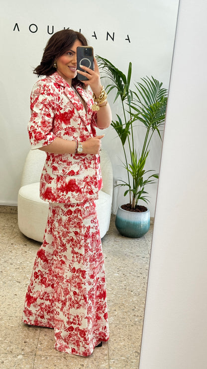 Floral Suit Set in Red & White