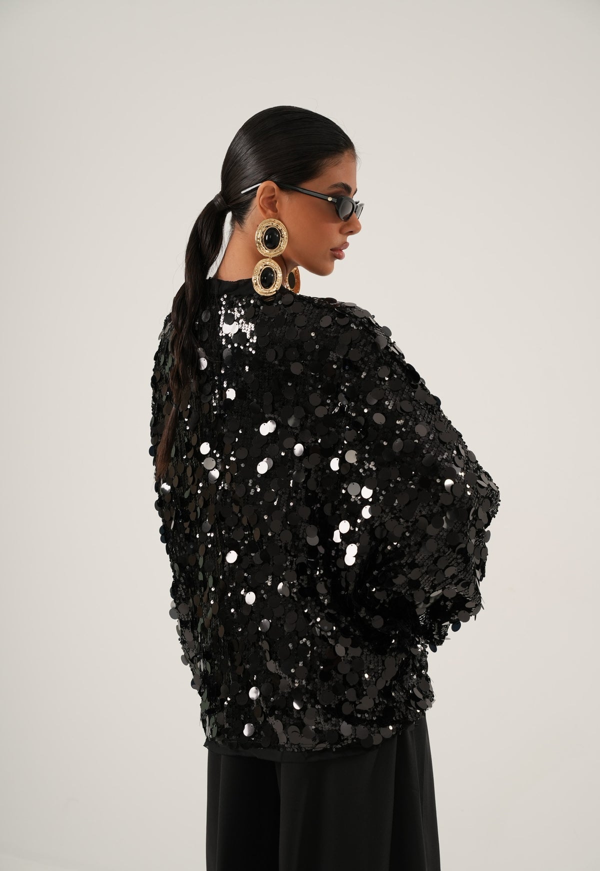 Wrap Top in Black Sequin