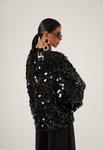 Wrap Top in Black Sequin