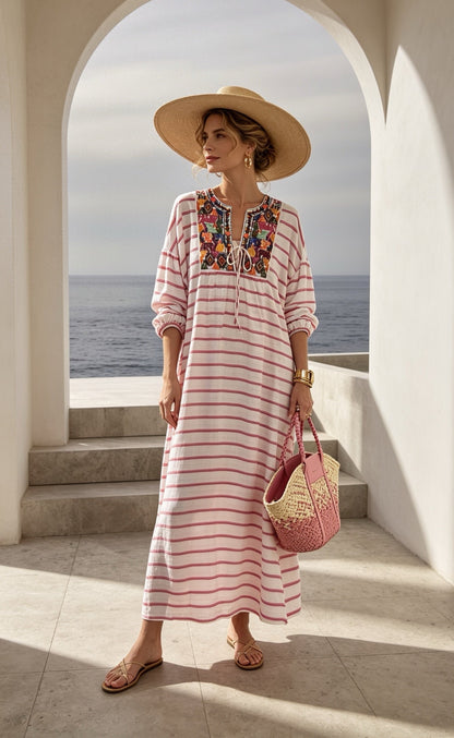 Embroidery striped dress