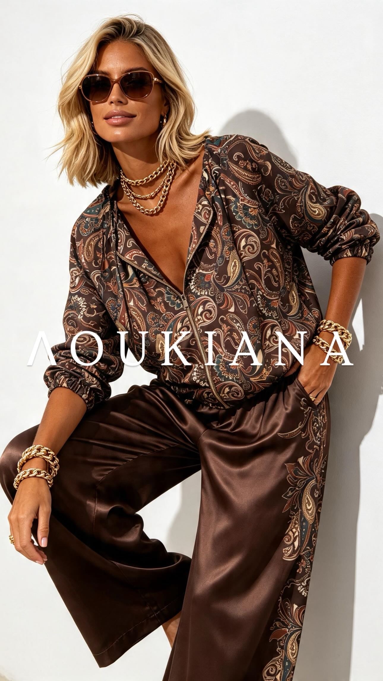Printed set in brown colour