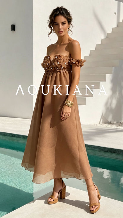 Off-Shoulder Dress in Brown