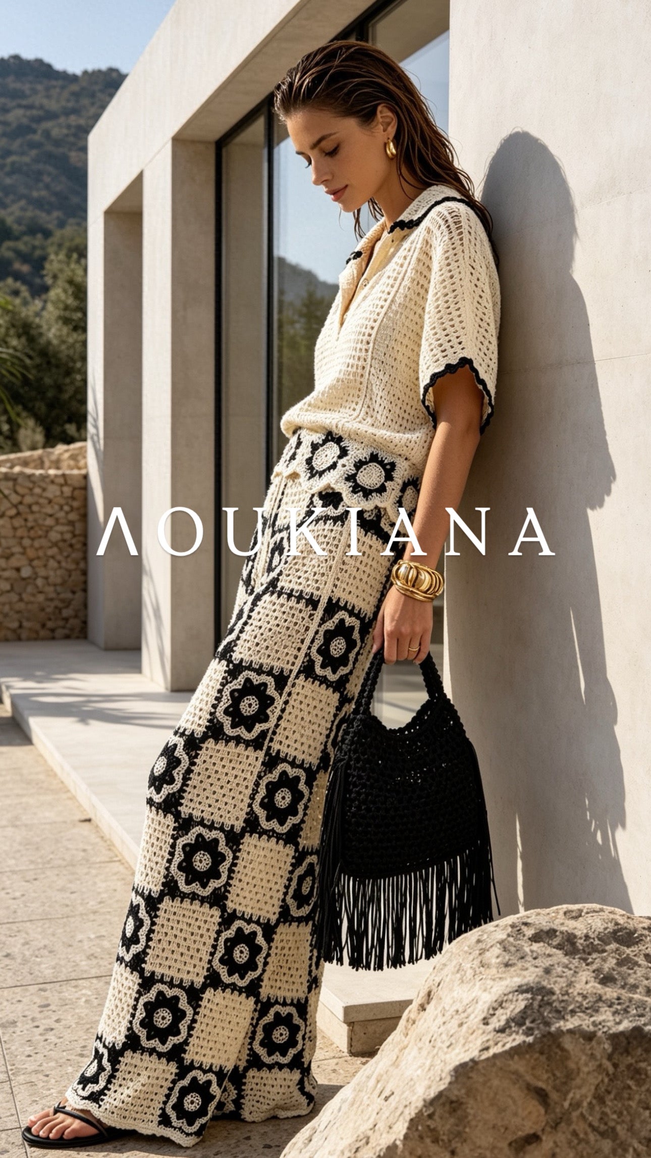 Crochet Set in Cream & Black