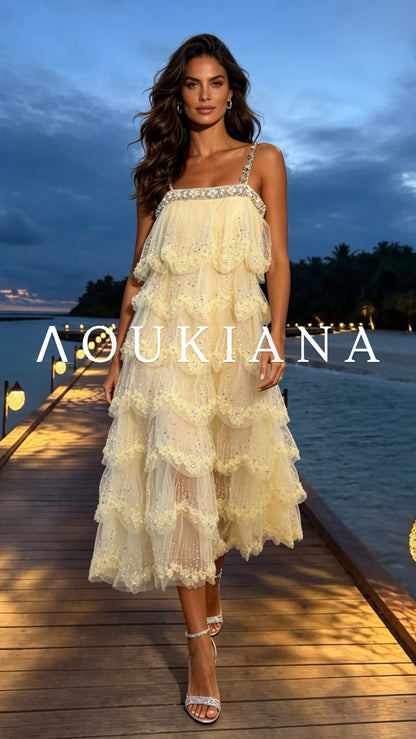 Tulle Midi Dress in Yellow