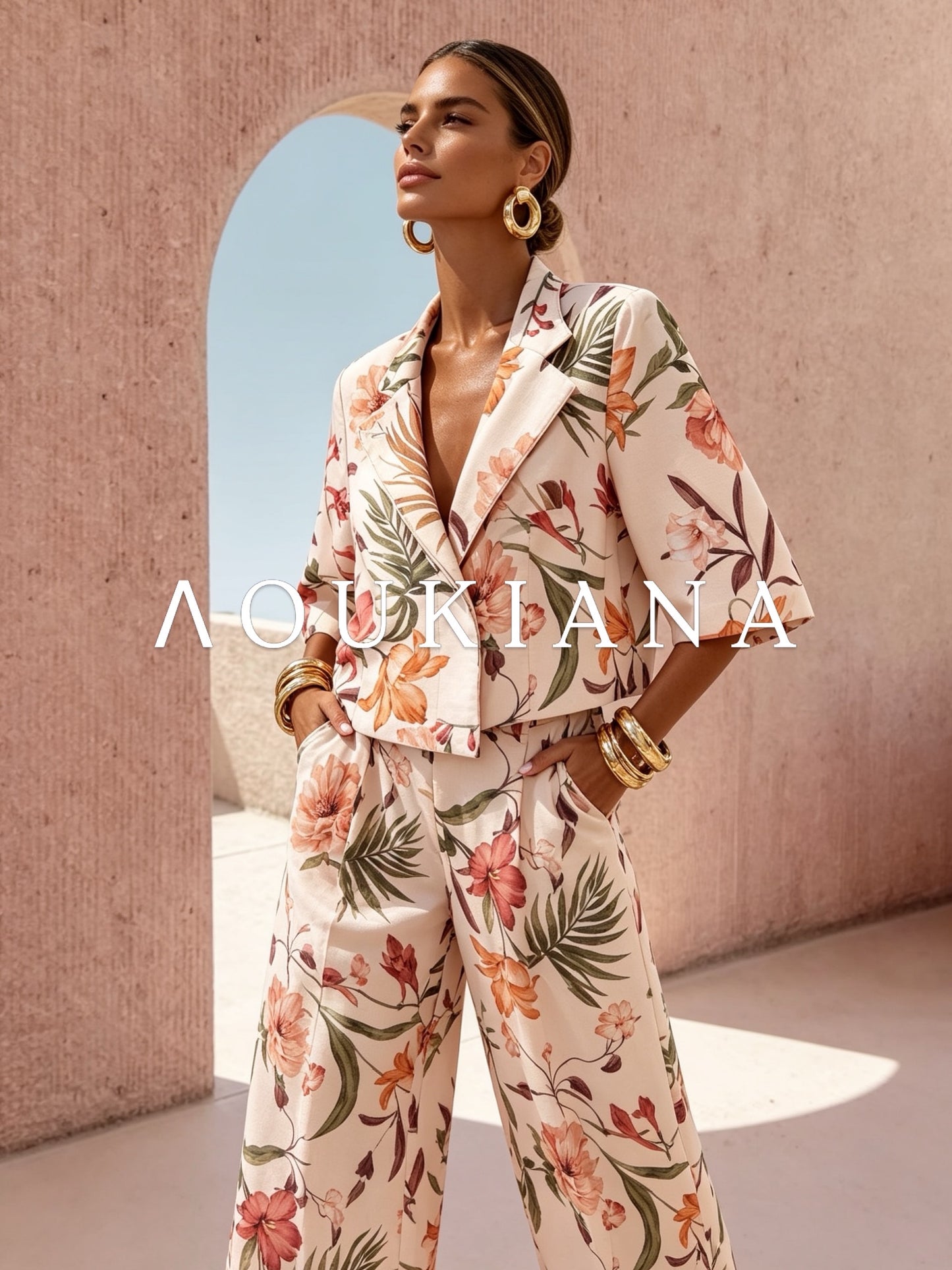Flower Suit Set in Beige