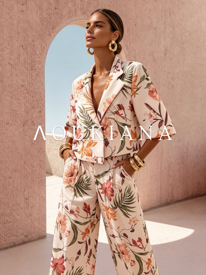 Flower Suit Set in Beige