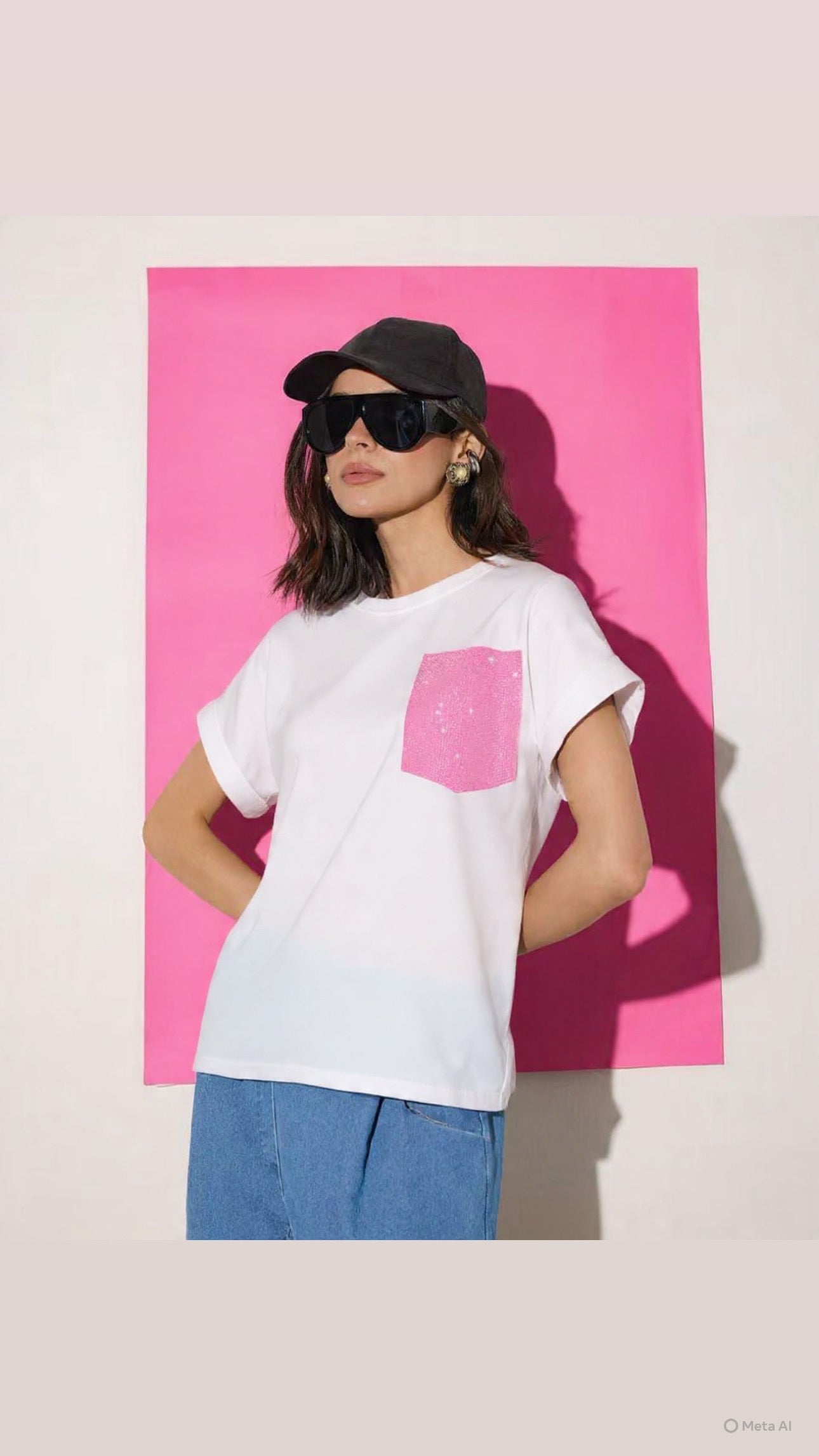 White T-Shirt with Pink Pocket