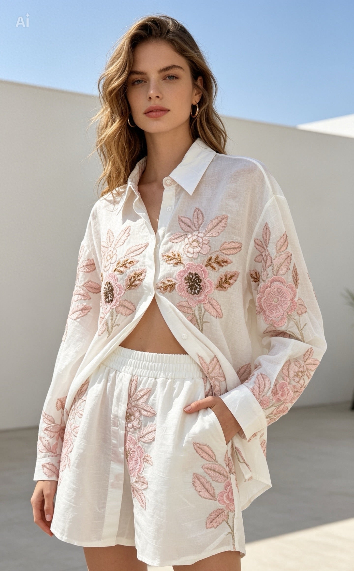 Embroidered Set in Cream