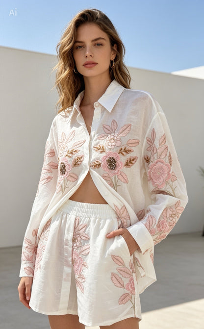 Embroidered Set in Cream
