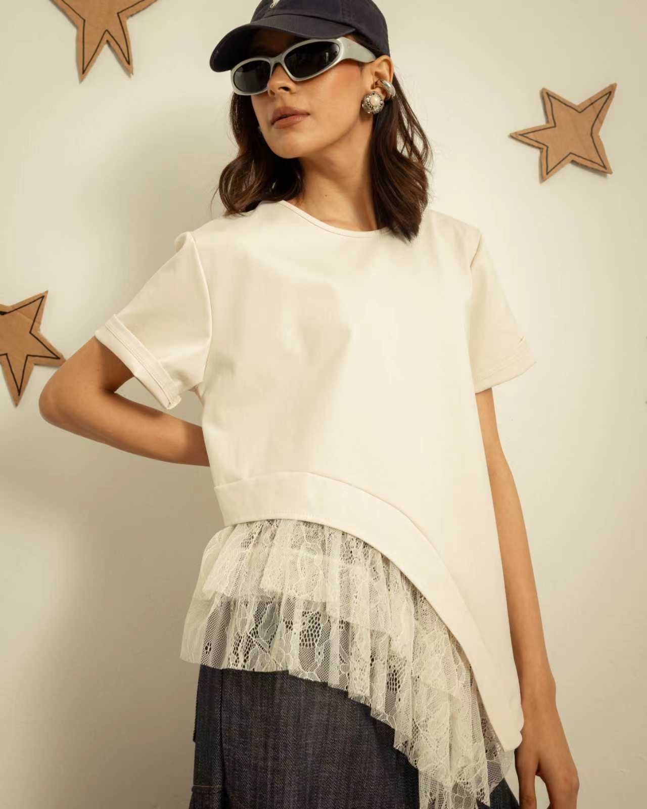 Asymmetrical T-Shirt with Lace