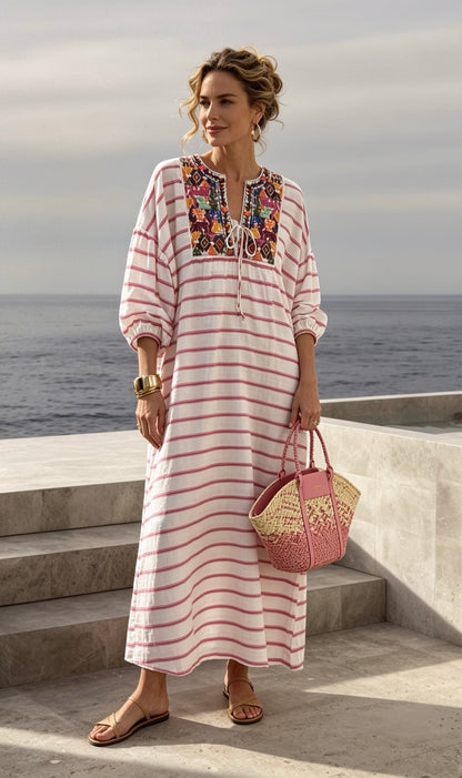 Embroidery striped dress