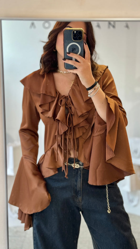 Ruffle Top in Camel Brown