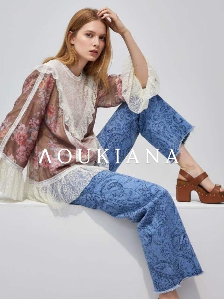 Printed Wide Trousers in Blue
