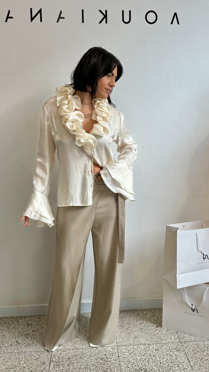 Wide Leg Trousers in Beige