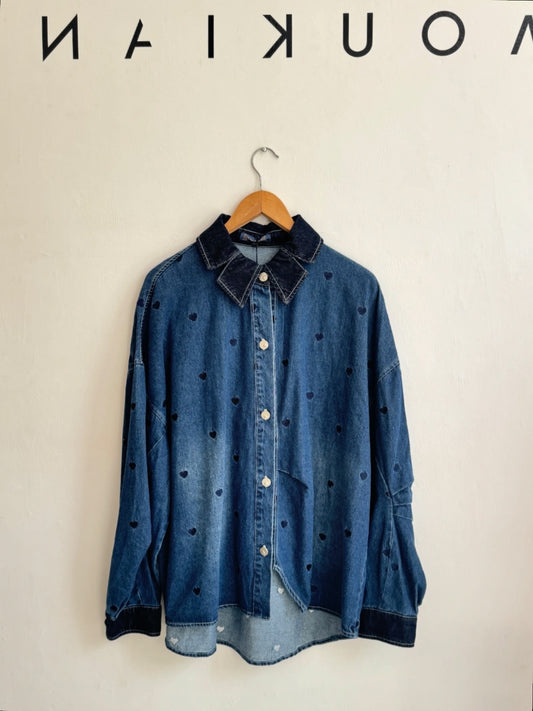 Denim Shirt with Heart Details