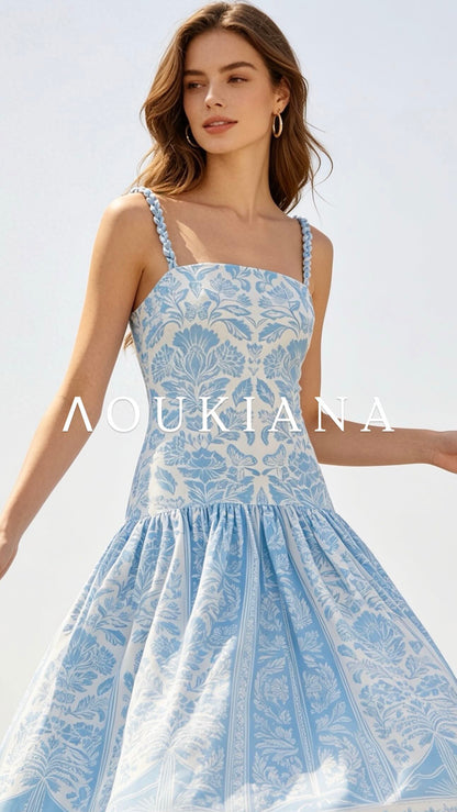 Midi Dress in Blue & White