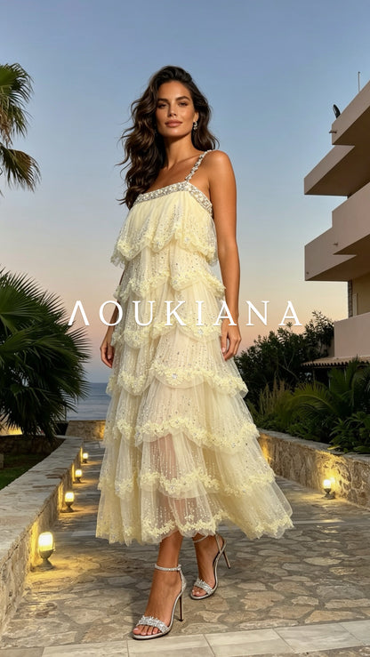 Tulle Midi Dress in Yellow