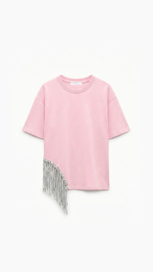 Fringe T-Shirt in Pink