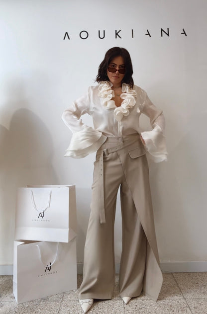 Wide Leg Trousers in Beige