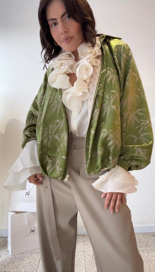 Bomber Jacket in Green Print