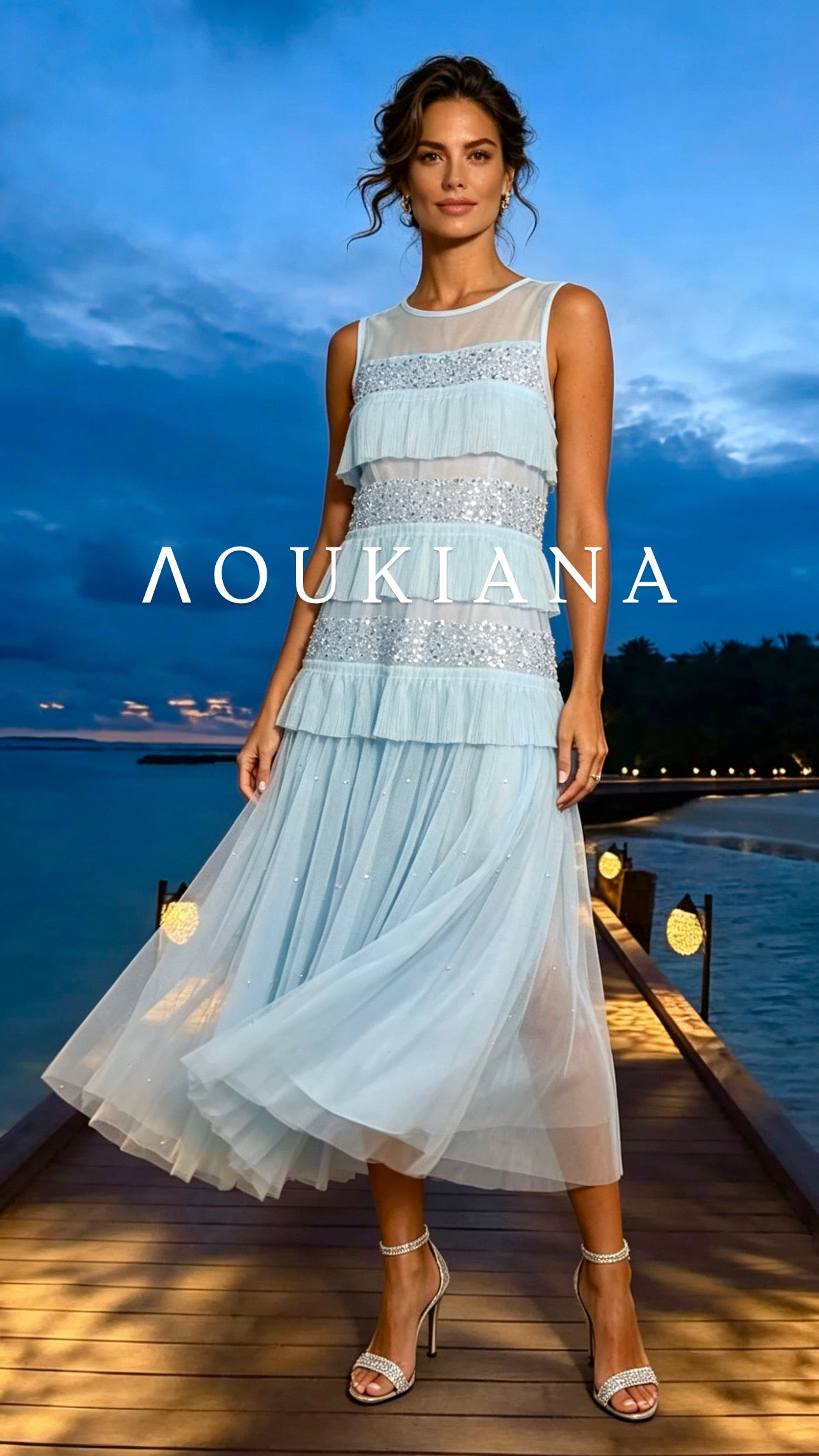 Tiered Midi Dress in Light Blue