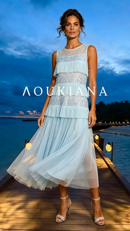 Tiered Midi Dress in Light Blue