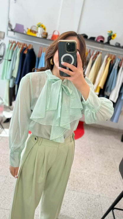 Sheer Ruffle Blouse in Green