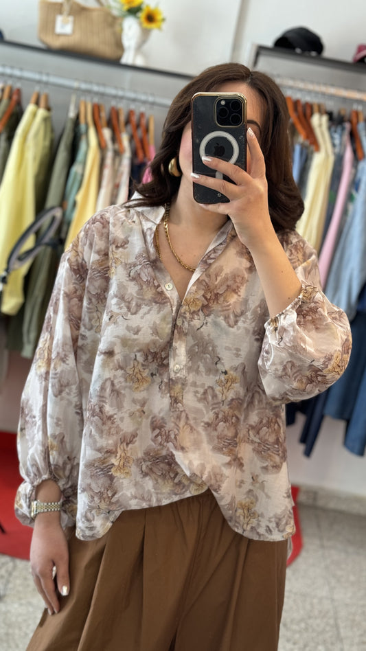 Shirt in Beige & Brown Print