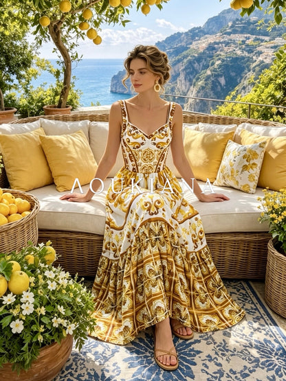 Summer Dress with Yellow Print