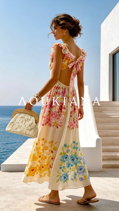 Floral Ruffle Dress in White